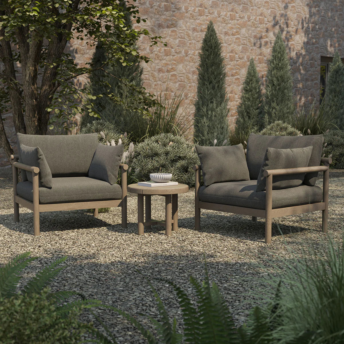 3-Piece Outdoor Teak Wood Armchair Conversation Set