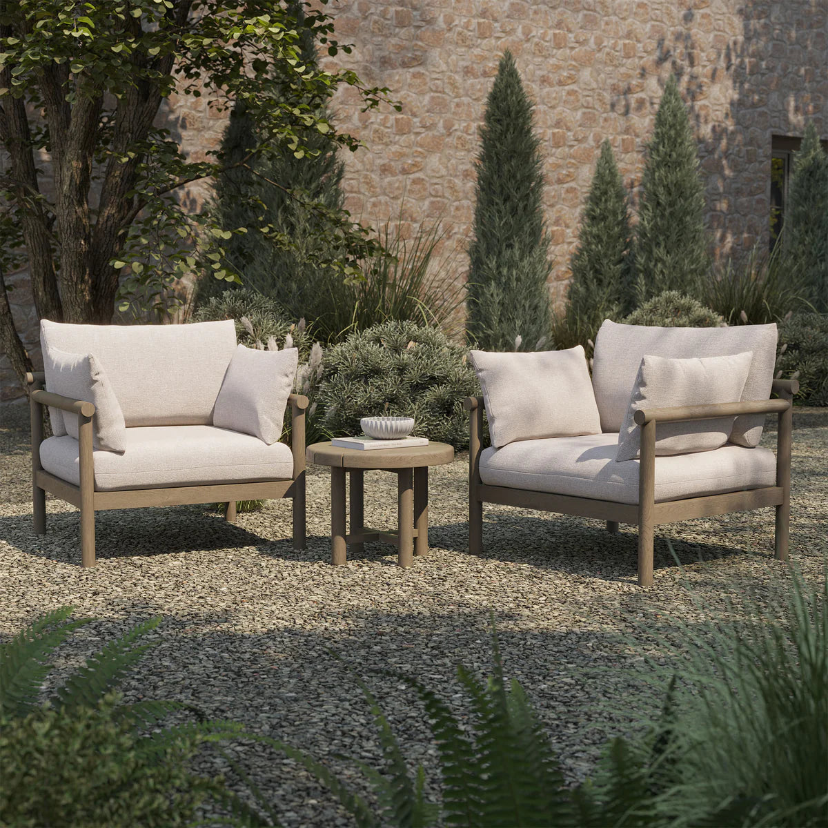 3-Piece Outdoor Teak Wood Armchair Conversation Set