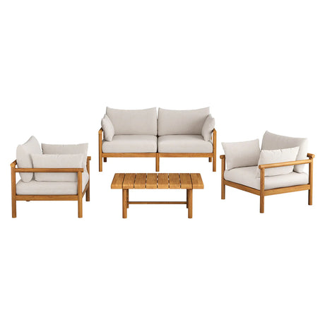 4-Piece Outdoor Teak Wood Patio Conversation Set