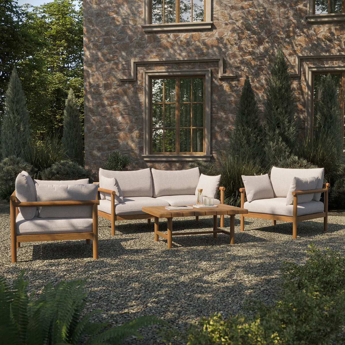 4-Piece Outdoor Teak Wood Patio Conversation Set