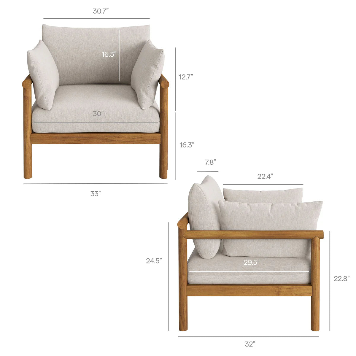 4-Piece Outdoor Teak Wood Patio Conversation Set