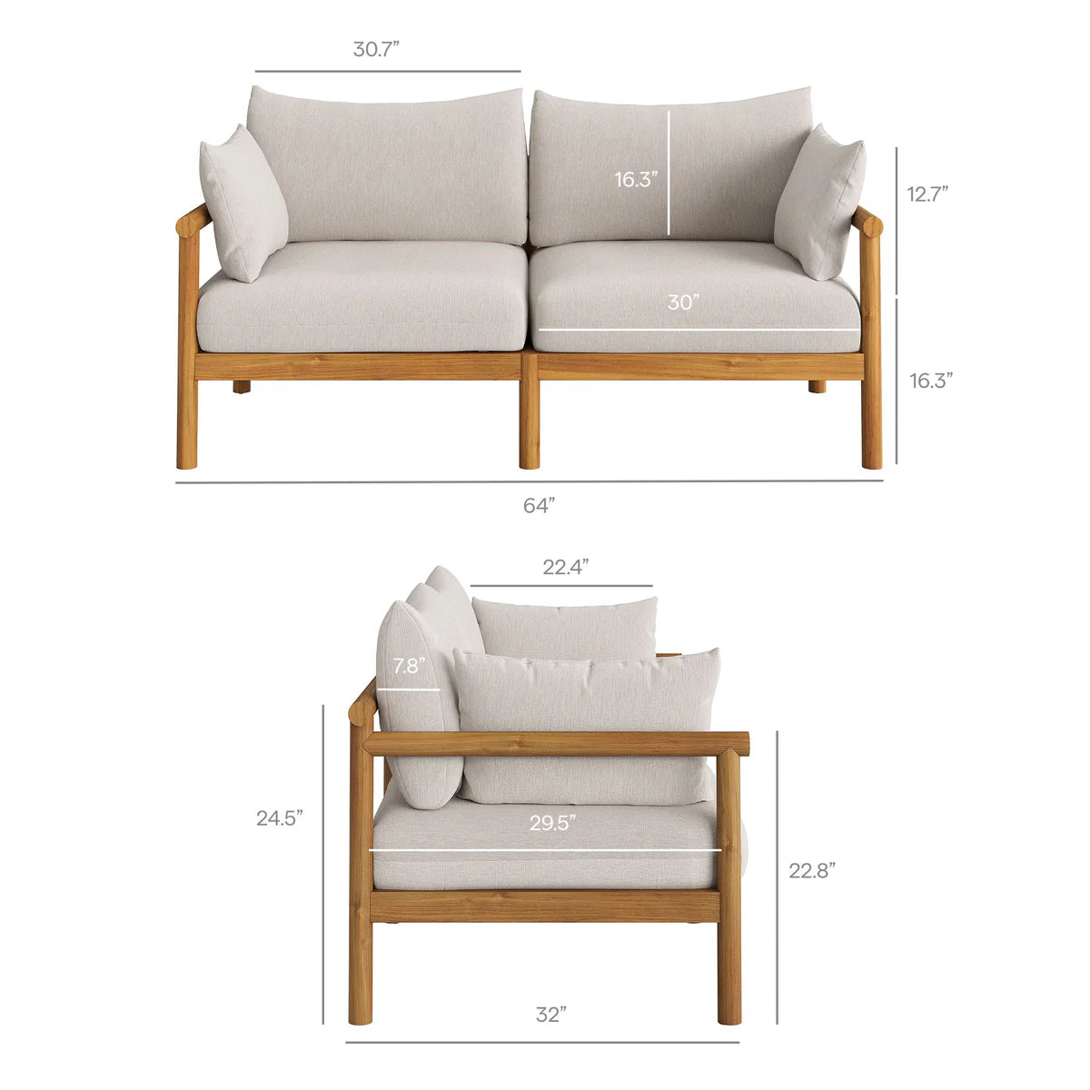 4-Piece Outdoor Teak Wood Patio Conversation Set