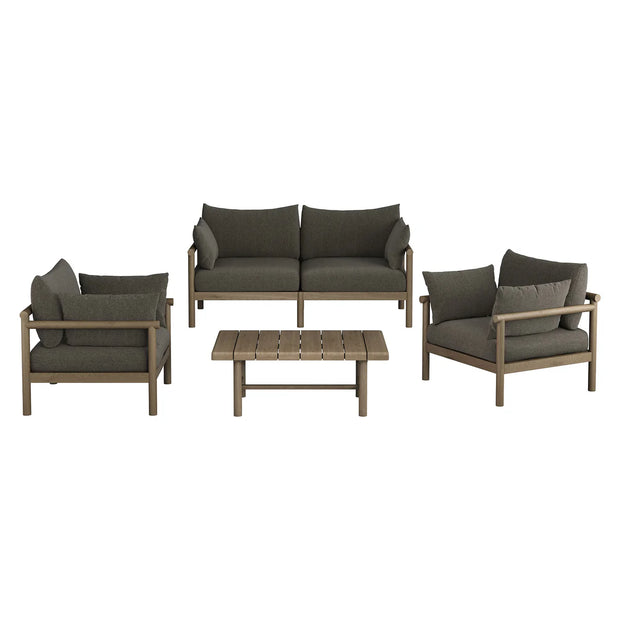 4-Piece Outdoor Teak Wood Patio Conversation Set