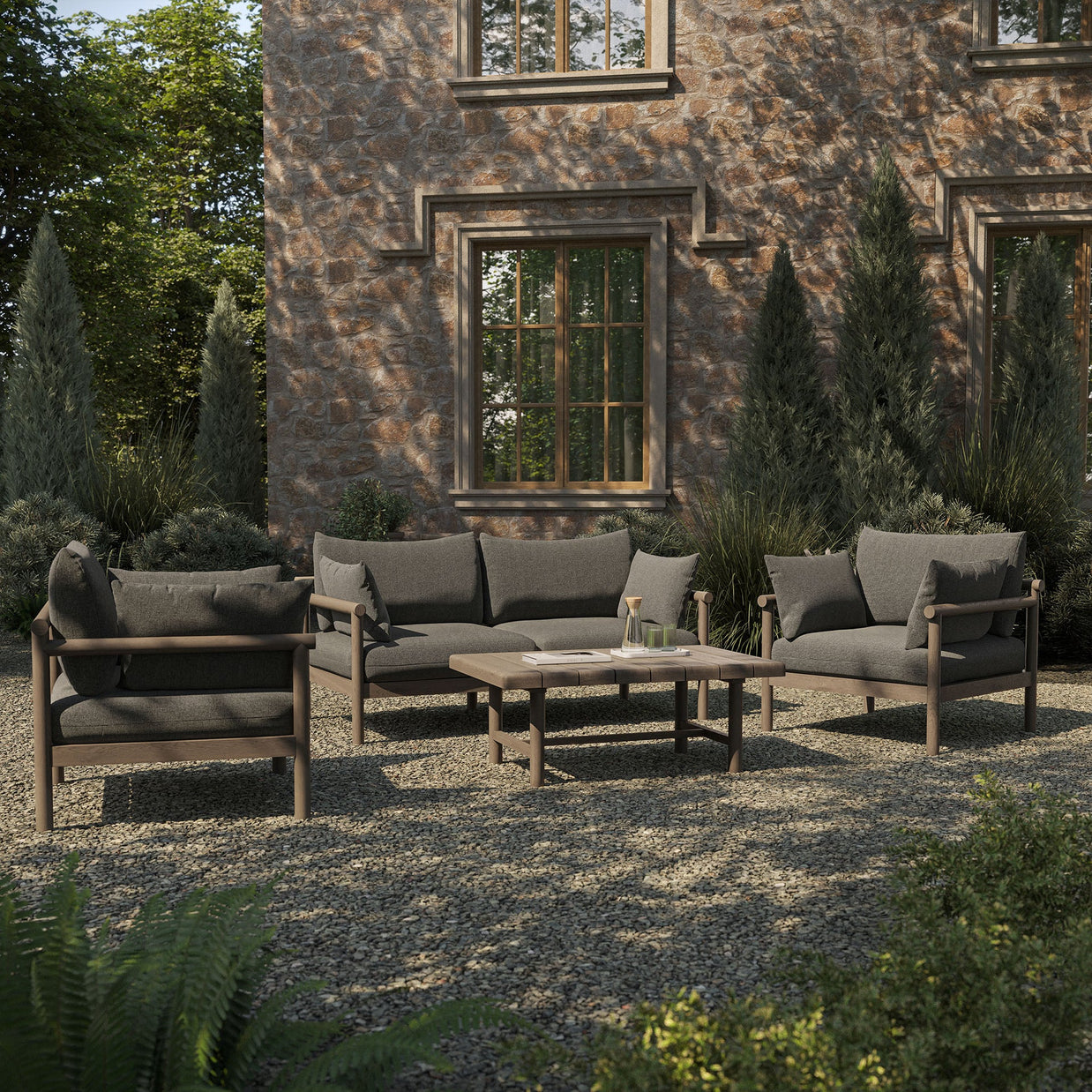 4-Piece Outdoor Teak Wood Patio Conversation Set