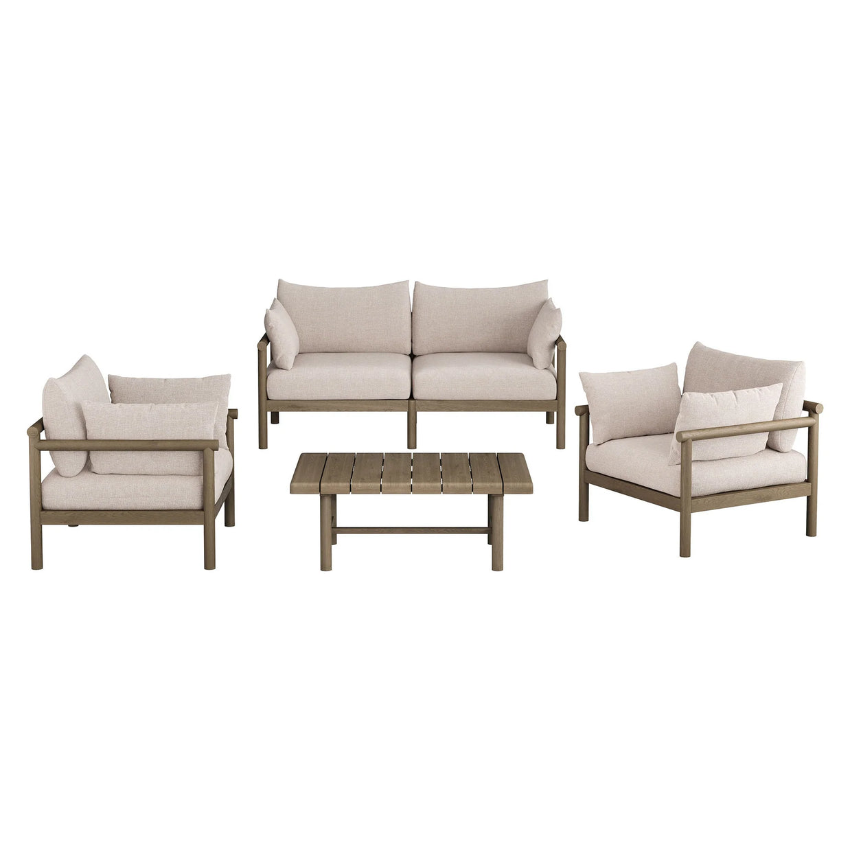 4-Piece Outdoor Teak Wood Patio Conversation Set