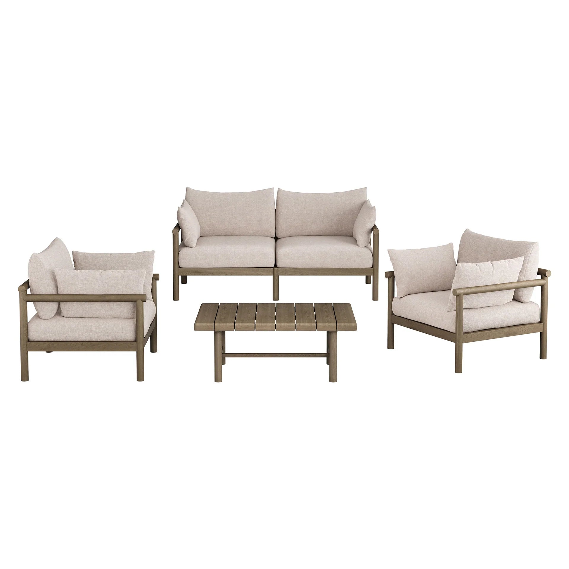 4-Piece Outdoor Teak Wood Patio Conversation Set