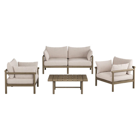 4-Piece Outdoor Teak Wood Patio Conversation Set