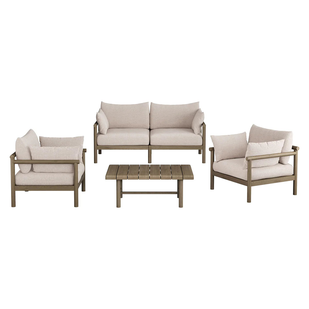 4-Piece Outdoor Teak Wood Patio Conversation Set