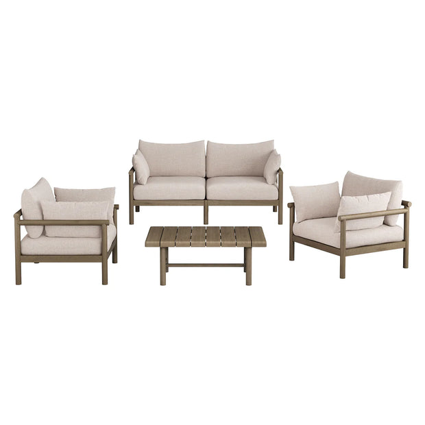 4-Piece Outdoor Teak Wood Patio Conversation Set