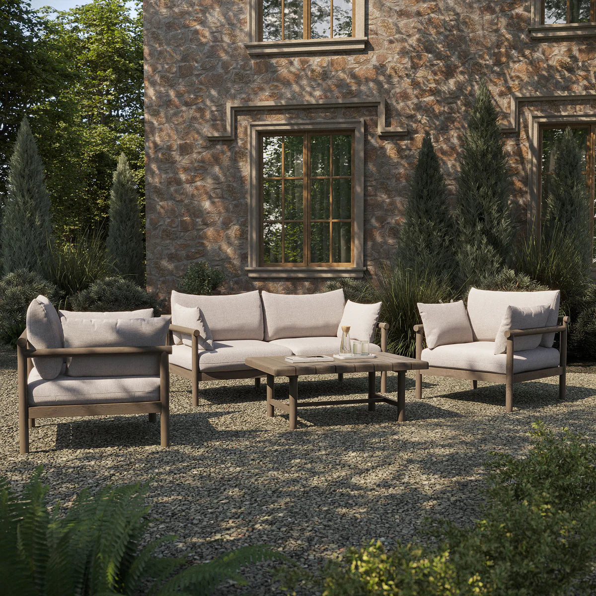 4-Piece Outdoor Teak Wood Patio Conversation Set