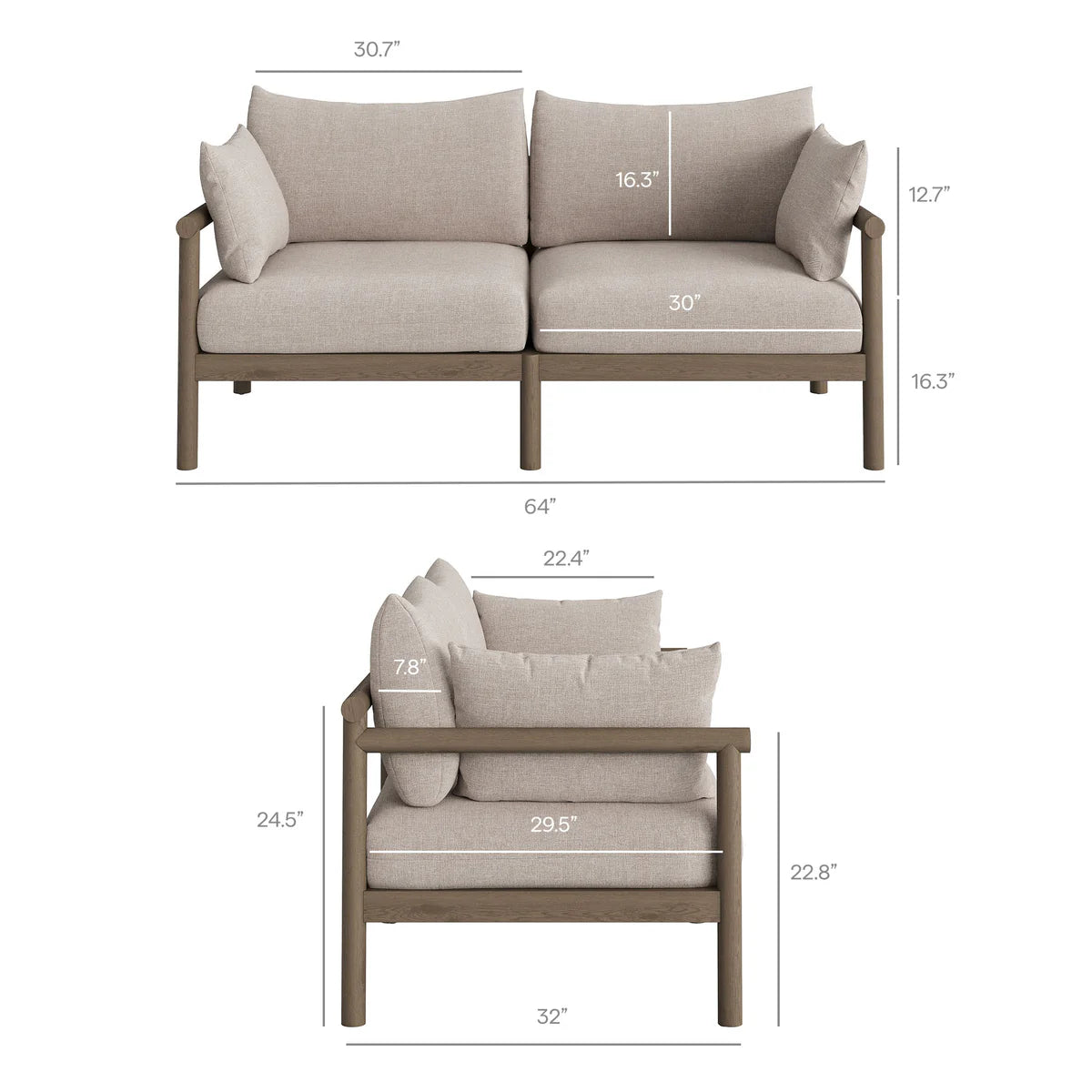 4-Piece Outdoor Teak Wood Patio Conversation Set
