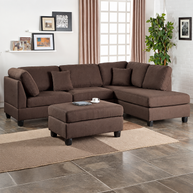 Brown Reversible Chaise Sectional Sofa with Ottoman