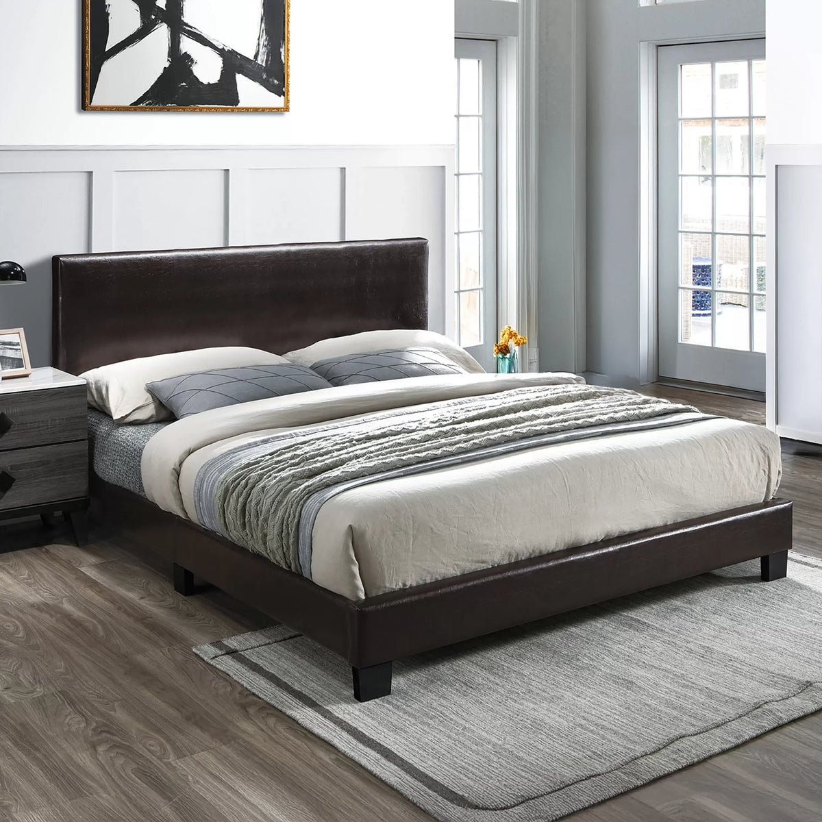 Queen Faux Leather Platform Bed
