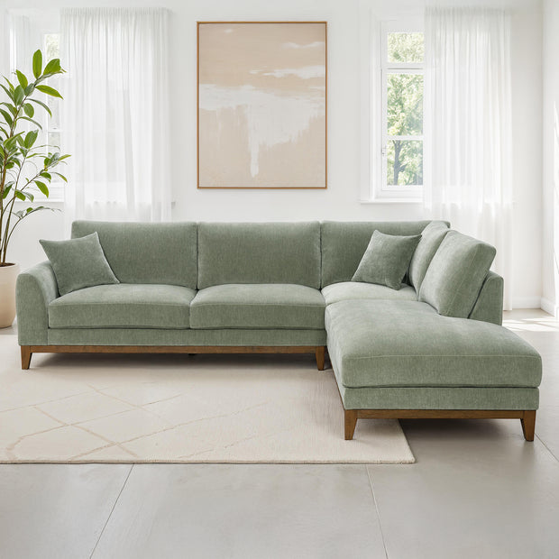 Mid-Century Modern Olive Green Chenille Sectional