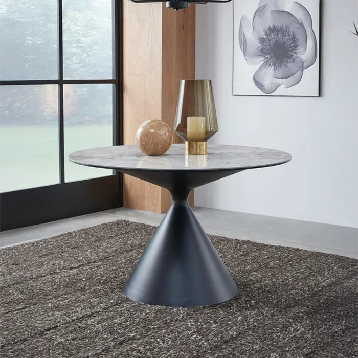 Round Metal & Stone-Top Dining Table