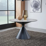 Round Metal & Stone-Top Dining Table
