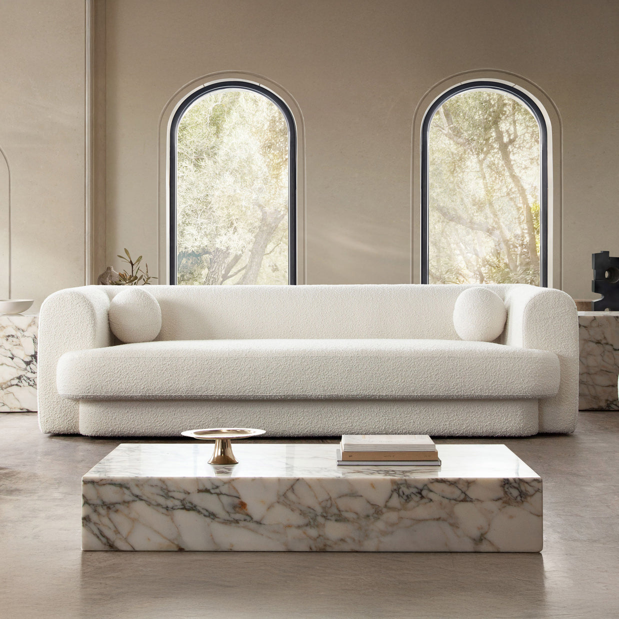 Modern Upholstered Curved Arm Sofa
