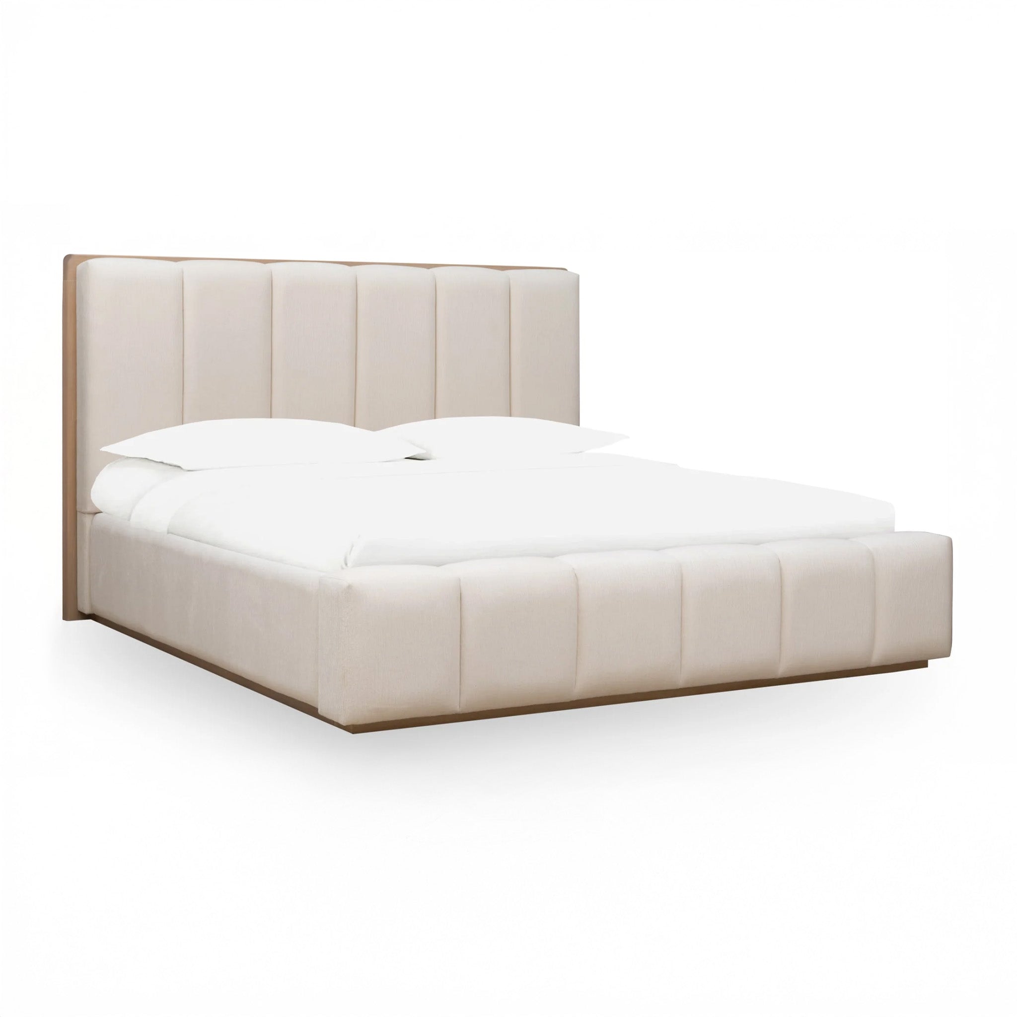 Upholstered Platform Bed Frame – Cream Chenille
