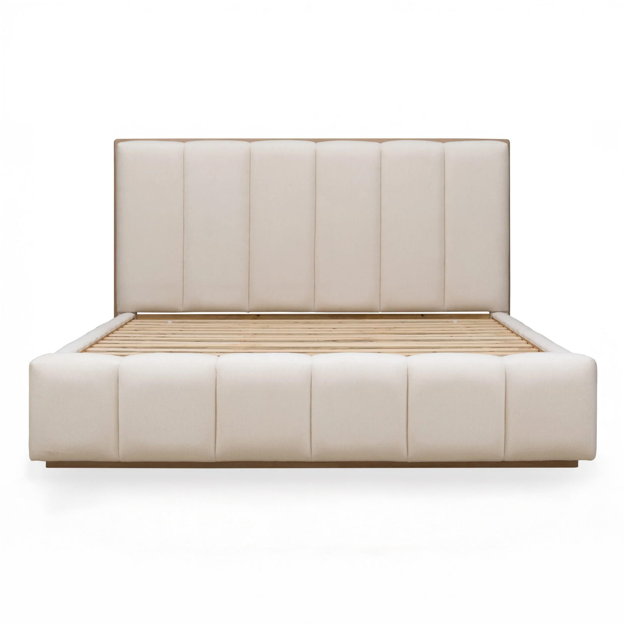 Upholstered Platform Bed Frame – Cream Chenille