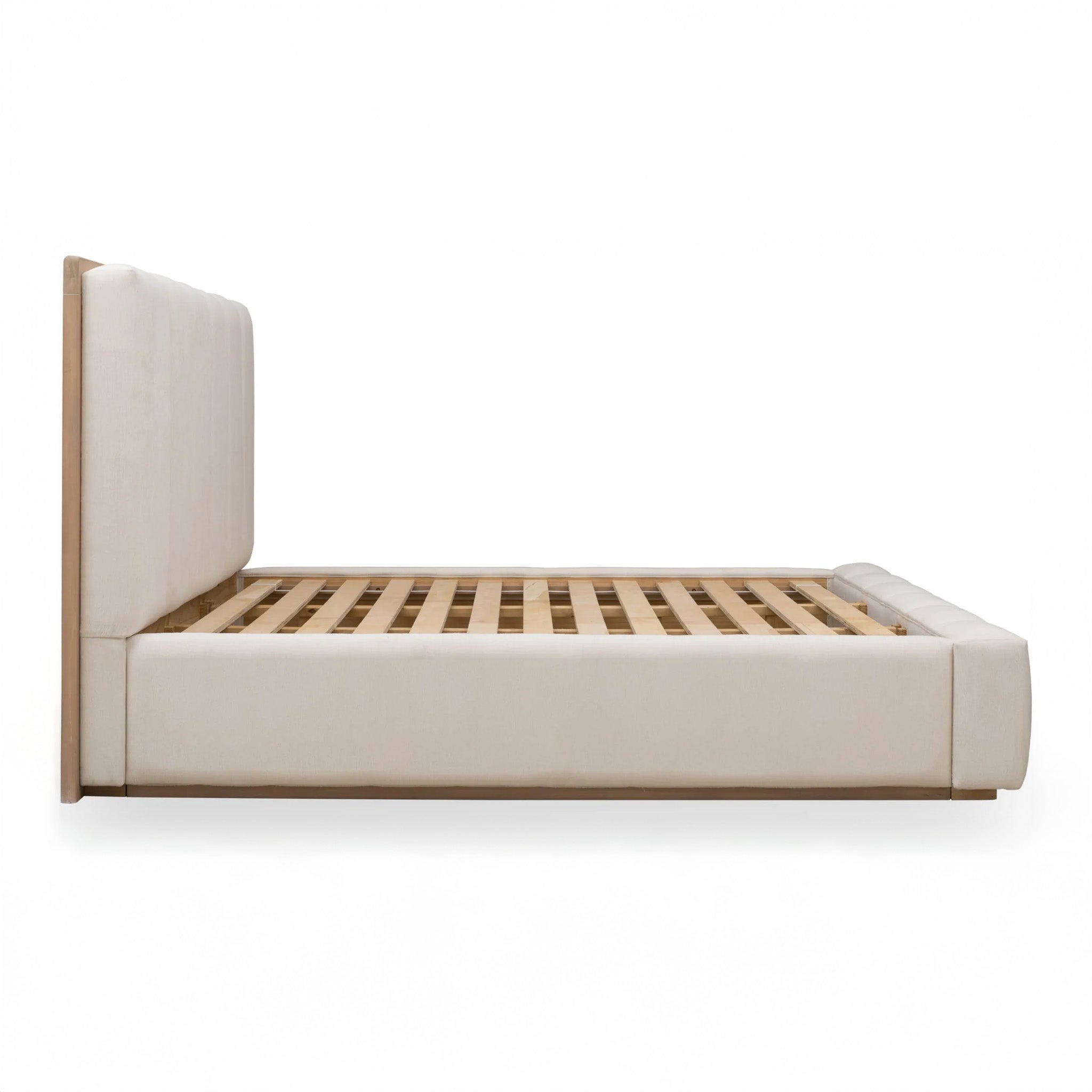 Upholstered Platform Bed Frame – Cream Chenille