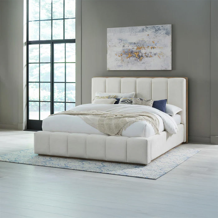 Upholstered Platform Bed Frame – Cream Chenille