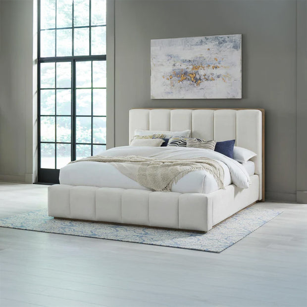 Upholstered Platform Bed Frame – Cream Chenille