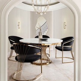 Glam Marble & Black Velvet 5 PC Dining Set