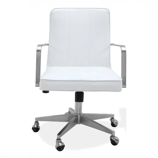 White Leather Stainless Steel Office Chair