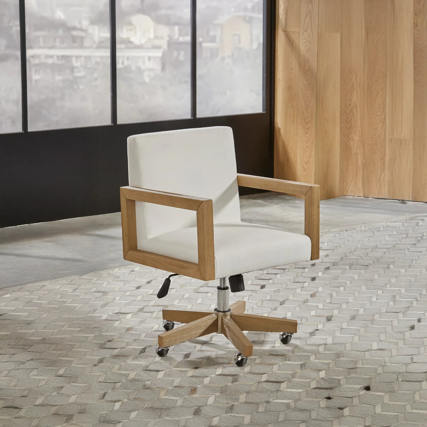 Solid Wood and White Canvas Office Chair