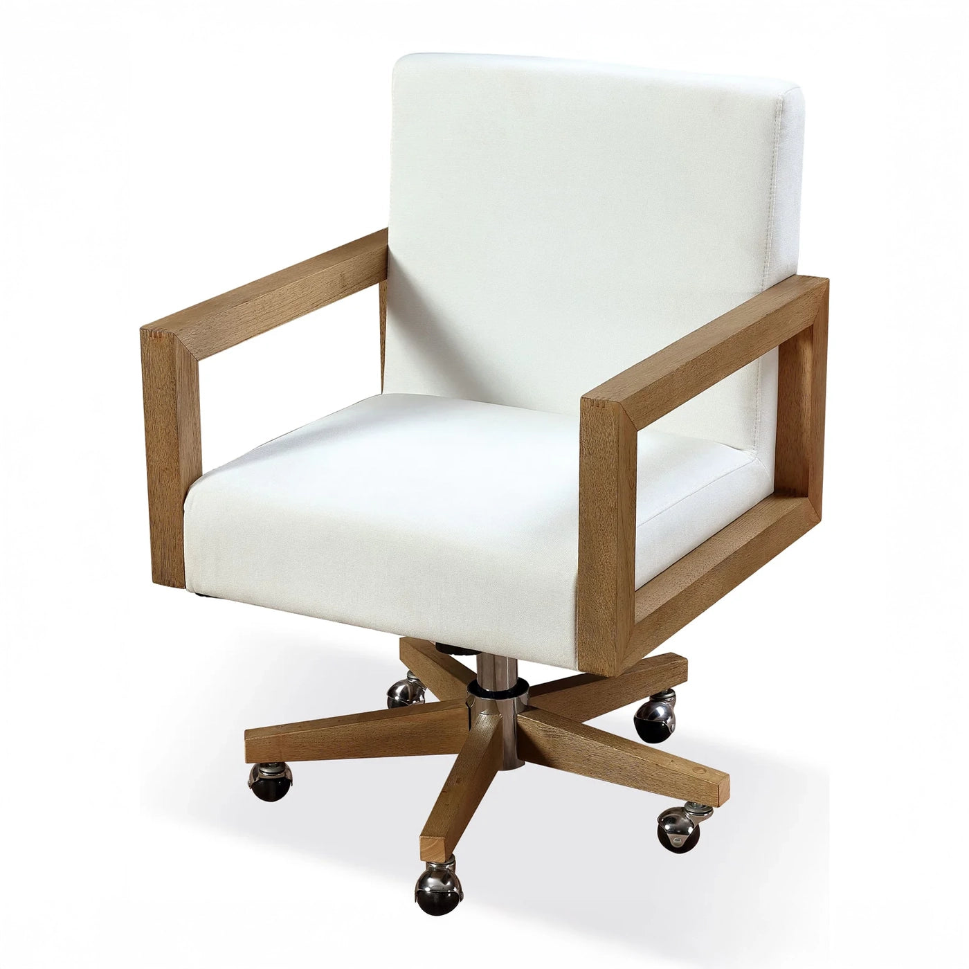 Solid Wood and White Canvas Office Chair
