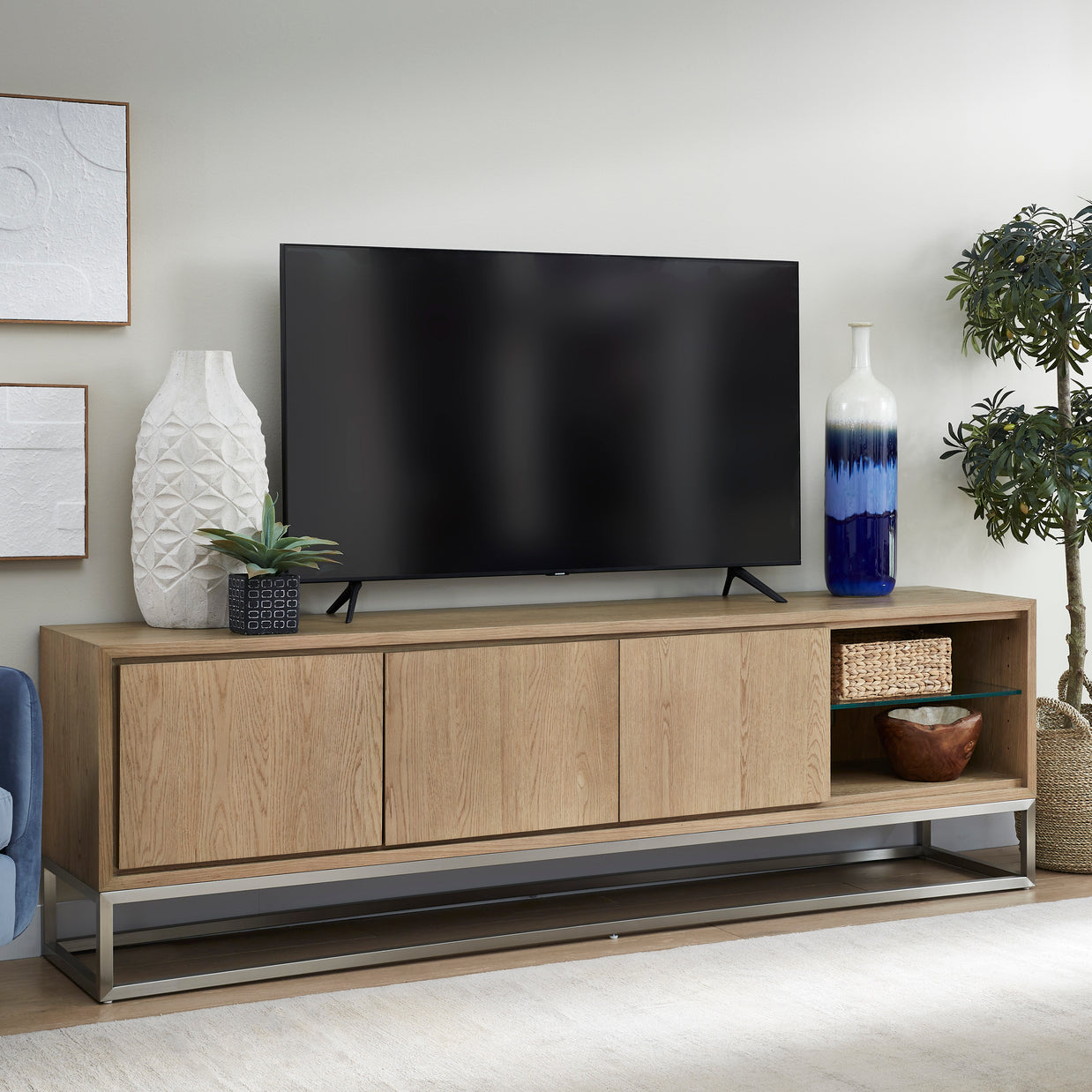 White Oak 3 Door Tv Media Console