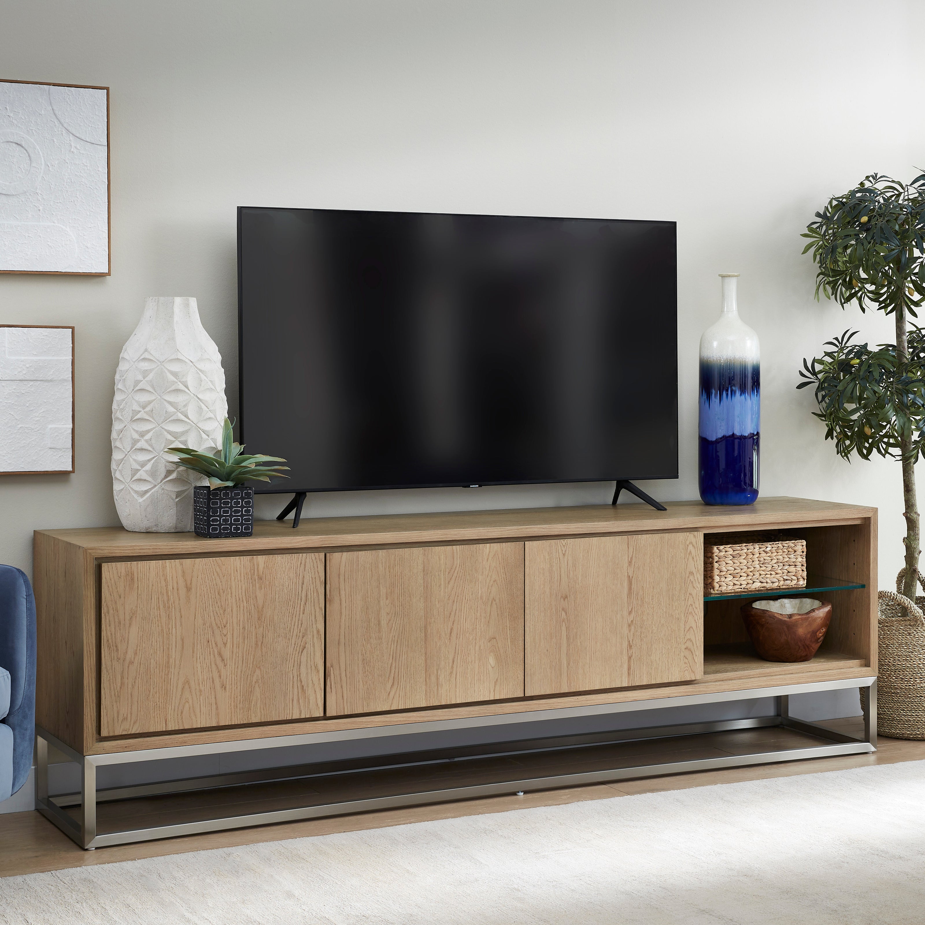 White Oak 3 Door Tv Media Console