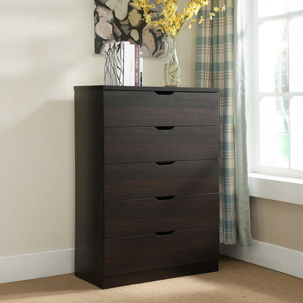 5 Drawer Chest of Drawers in Red Cocoa Finish