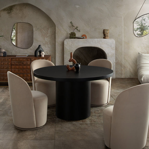 5PC Round Dining Set with Beige Swivel Chairs