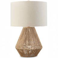 Woven Rope Table Lamp with Linen Drum Shade