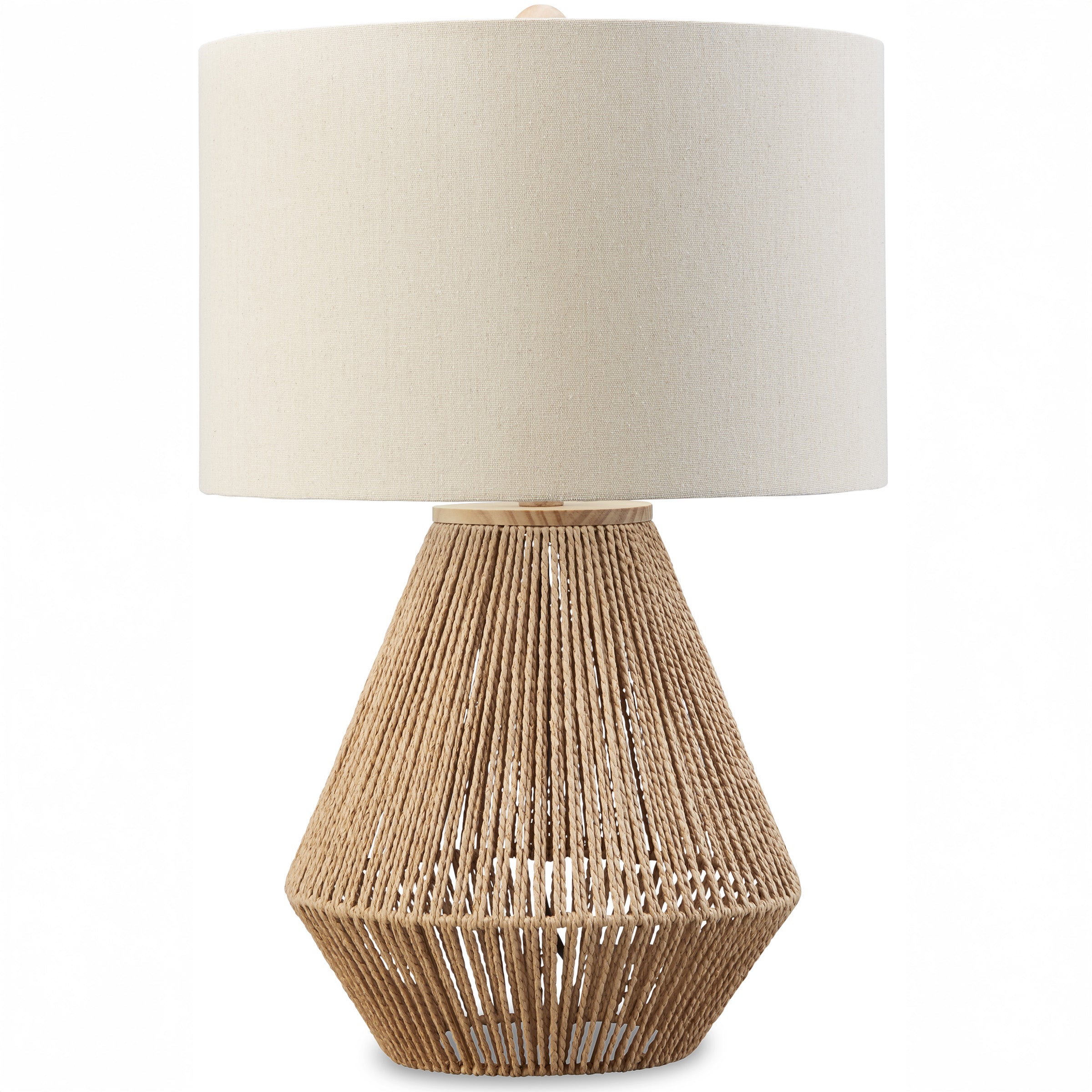 Woven Rope Table Lamp with Linen Drum Shade