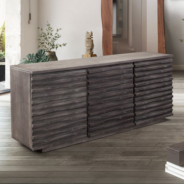 Modern Gray Acacia Wood Sideboard