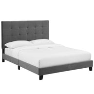 Modern Gray Velvet Platform Bed with Tufted Headboard