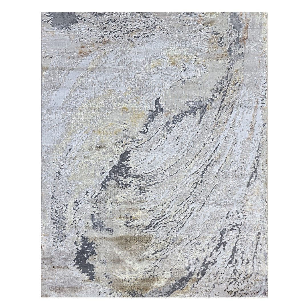Modern Abstract Area Rug – Grey, Beige & Gold