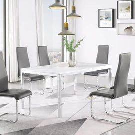 Chrome & Gray Leatherette High-Back Dining Chair (Set of 4)