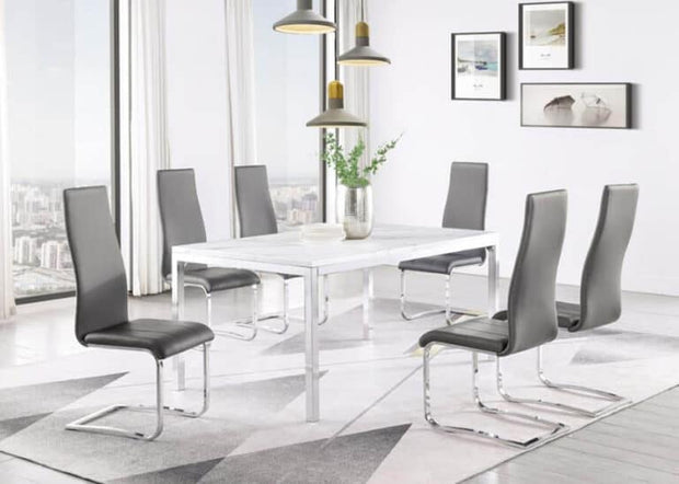 Chrome & Gray Leatherette High-Back Dining Chair (Set of 4)