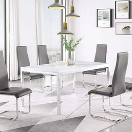 Marble & Gray Leatherette 7 PC Dining Set