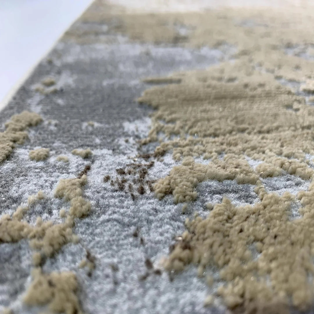 Modern Abstract Area Rug – Grey, Beige & Gold