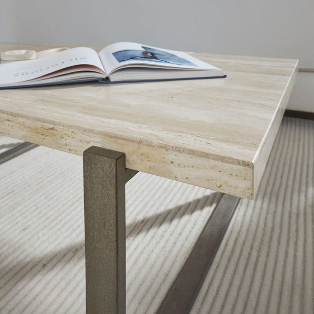 Natural Travertine Coffee Table with Bronze Metal Base