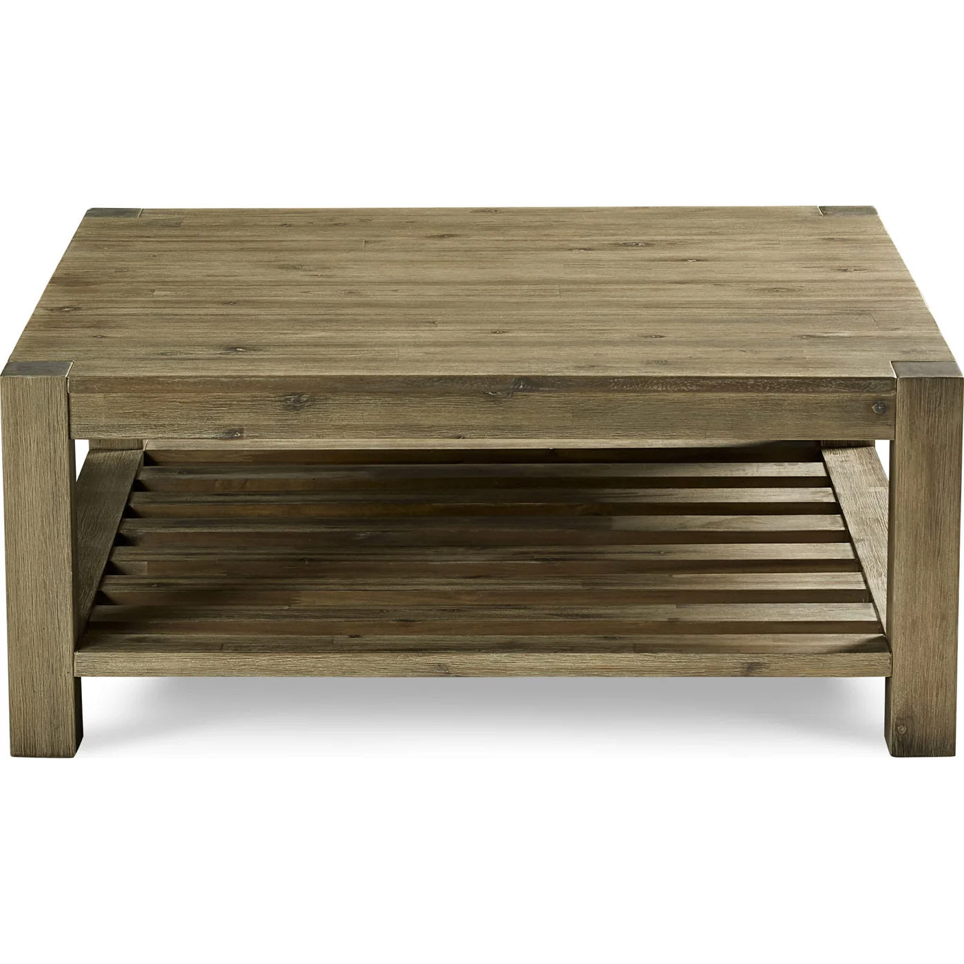 Solid Wood Square Coffee Table with Lower Shelf