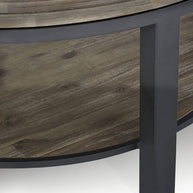 Round Solid Wood & Metal Coffee Table with Lower Shelf