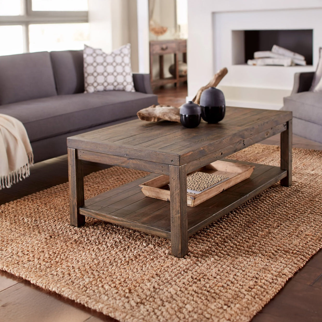Wood Coffee Table with Lower Shelf