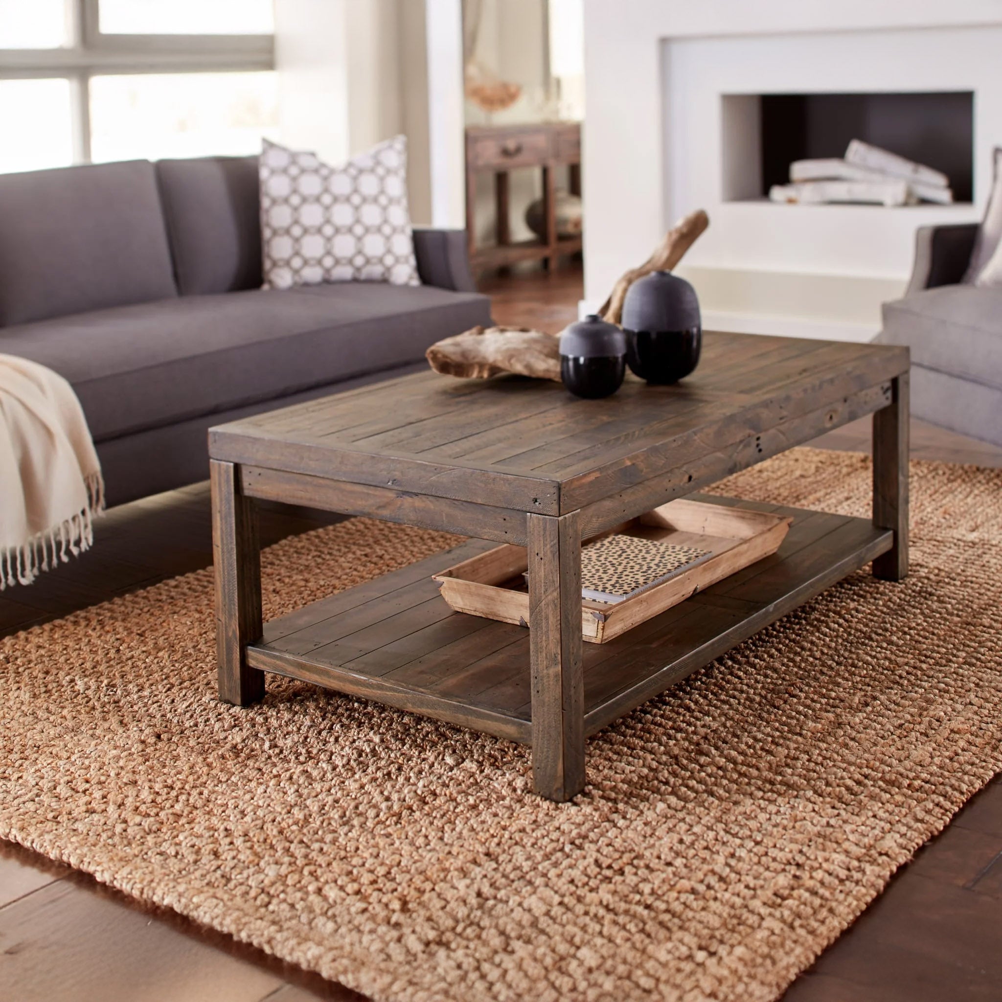 Wood Coffee Table with Lower Shelf