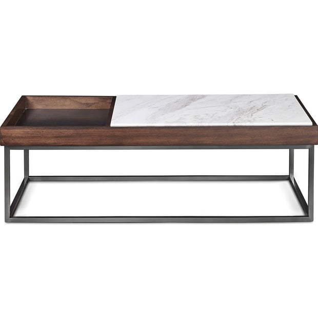 Modern Wood & Marble Coffee Table with Metal Base