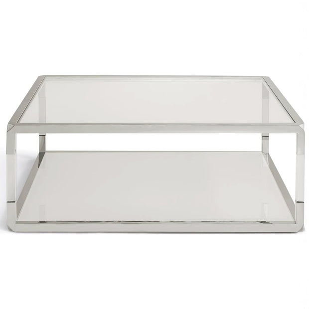 Modern Square Glass Coffee Table with Chrome Frame & Lower Shelf